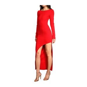 Lulus Red Long Sleeve High Slit Midi S  NWOT
